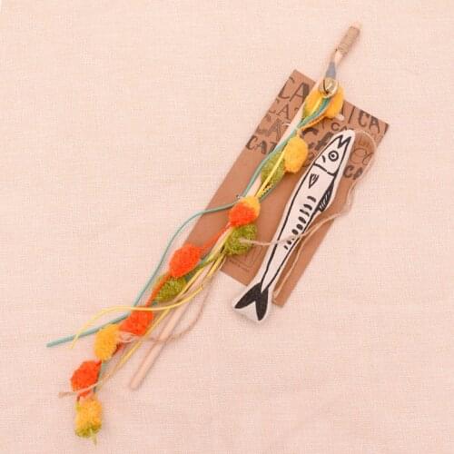 Cats yarn Funny Cat Stick Wooden Pole Self-healing Relief Ringing Paper Bell Catnip Cotton Cloth Art Fish Cat interactive Toys