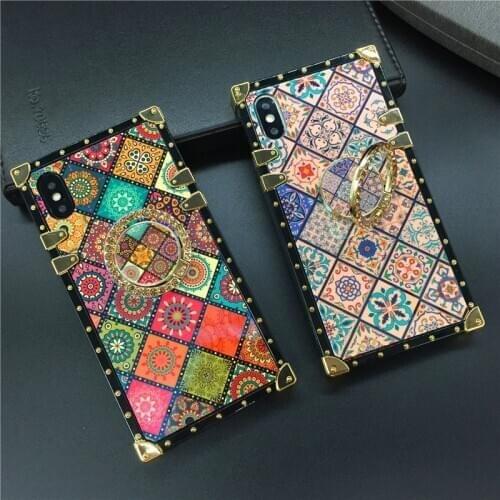 Luxury Brand Vintage Flower Case For iPhone XS Max X XR Square Plaid Laser Cover Case for iphone 12 PRO 11 PRO MAX 7 Plus 8 6 6S