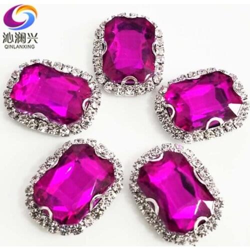 Rose red 3D Anti scratch top glass crystal buckle,Silver bottom Sew on stones,DIY/Clothing accessories SWCB09