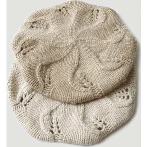 Hand crocheted pure cashmere knitted cashmere beret octagonal hollow Inner Mongolia knitted wool hat