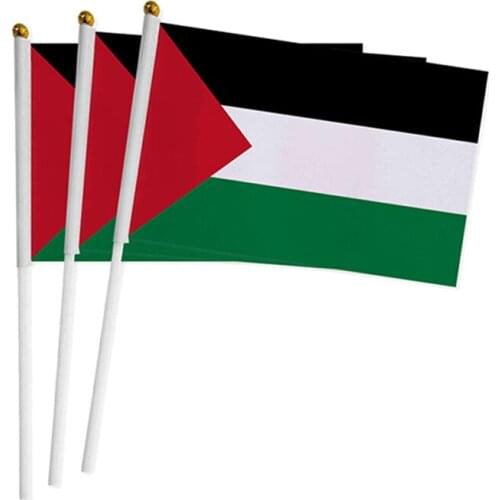 Free shipping 14*21CM Palestine Hand Waving Flag 100pcs A Pack with Plastic flagpole Palestine hand flag
