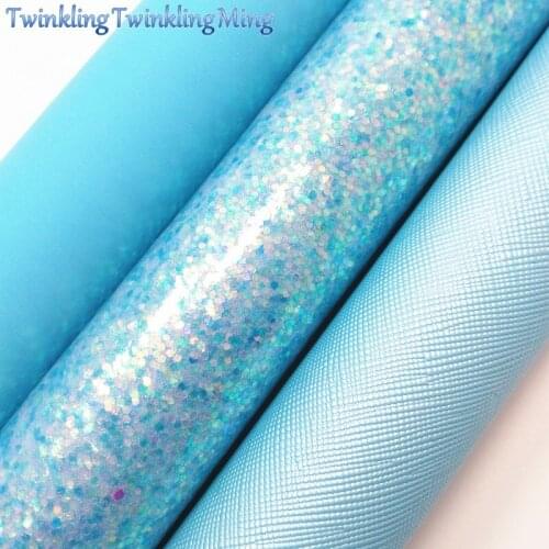 BLUE Glitter Fabric, Smooth Faux Leather Fabric, Pearlized Synthetic Leather Fabric Sheets For Bows 8"x11" Twinkling Ming XM189