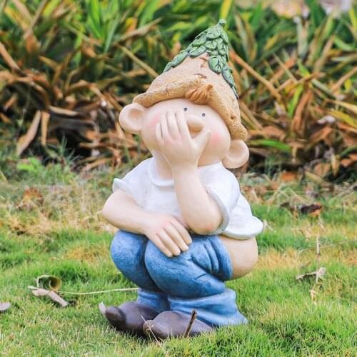 Nordic Cartoon Resin Cute Children Squatting Sculpture Decoration Outdoor Garden Gardening Landscape Home Decor Ornaments