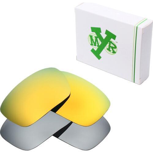2 Pairs Mryok POLARIZED Replacement Lenses for Oakley Badman Sunglasses Silver Titanium & 24K Gold