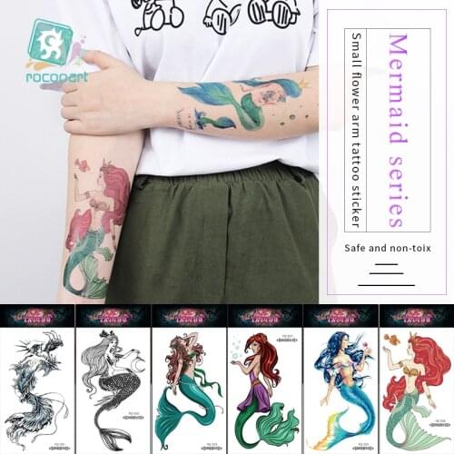 Rocooart Mermaid Temporary Tattoo Sticker Sexy Tatoo For Women Holidays Makeup Taty Body Art Fake Tattoo Waterproof Flash Tatto