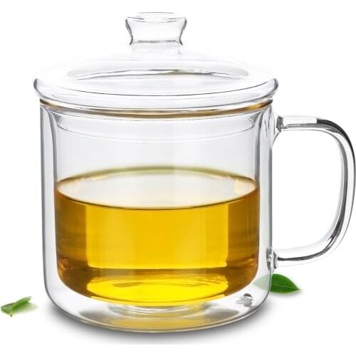 Lots Heat Resistant Double Wall Clear Glass Tea Drink Cups Mugs with Lid