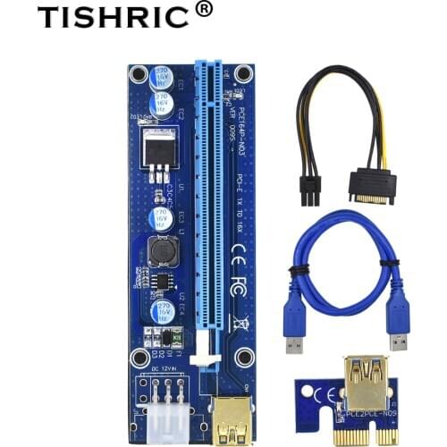 TISHRIC 100pcs 2018 Golden VER009S PCI-E PCIE PCI Express Molex 6Pin to SATA 1X 16X Riser Card USB3.0 Extender Adapter Mining