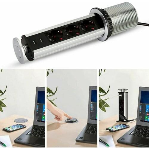 Retractable Pull Up Socket Universal Twin Power USB Charging Ports Hide Away Ideal Outlet For Kitchen Living Room And Office