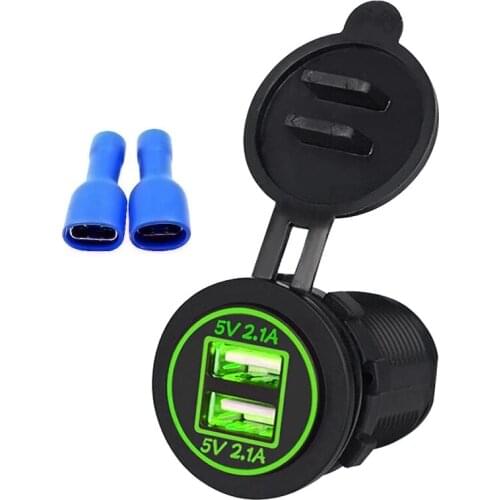 4.2A Dual USB Ports Portable Car Charger Socket Adapter Outlet With Light Suitable For 12V-24V Motorcycles Auto