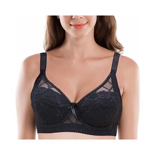 Women push up black Lingerei sexy bra Underwire thin cotton Padded Lace Sheer Minimizer Bra plus size 80-115 B C D cup bra C3304
