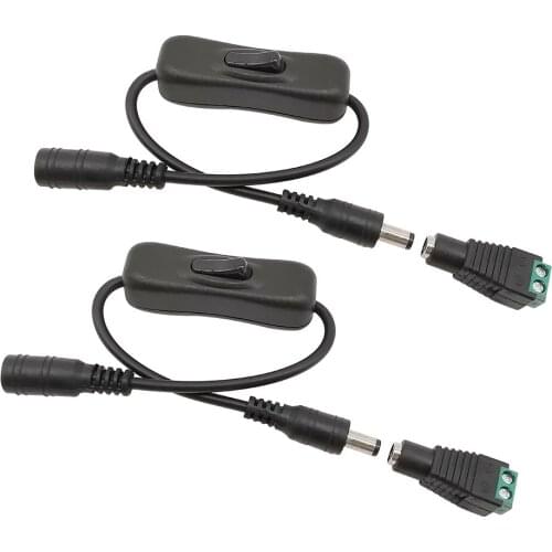 1/2Set 304 Light Switch Inline DC 12V Male to Female Power Cable ON OFF Inline Switch Connector with 2.1*5.5 DC Female Connector