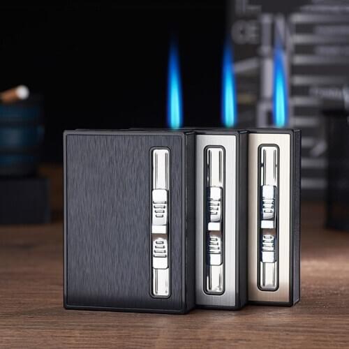 10 Pcs Automatic Cigarette Case Cigarette Capacity Can Mount Lighter Metal Gas Lighter For Men Smoking Sealed And Waterproof