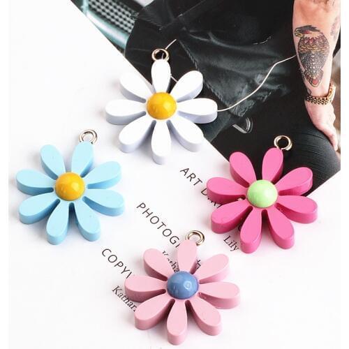 10pcs/lot DIY handmade accessories resin simple fresh flowers charm Daisy earrings pendants