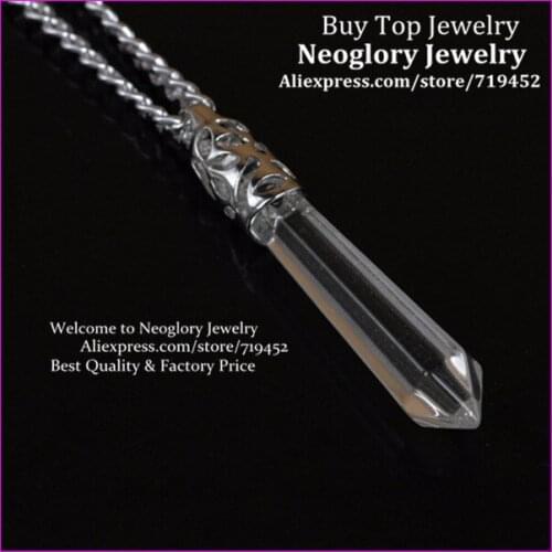 10PCS Natural Clear Crystal Quartz Long Point Pendulum Pendant,Hexagon Healing Chakra Reiki Wand Pendulum Pendant Necklace