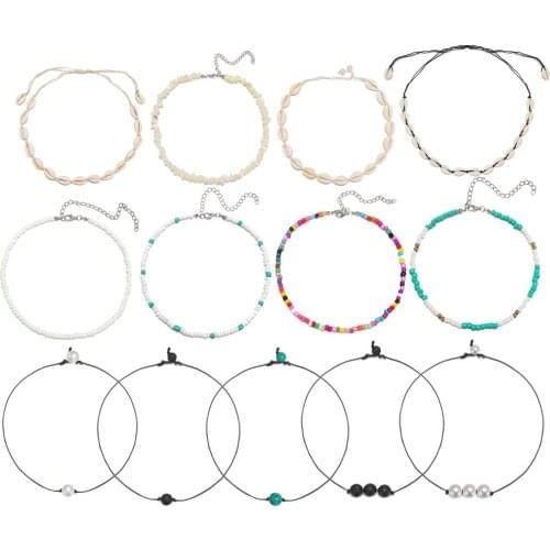 13 Pcs/Sets Vintage Bride Wedding Long Chain Choker Necklace Women Charm Alloy Shell Adjustable Beads Necklace