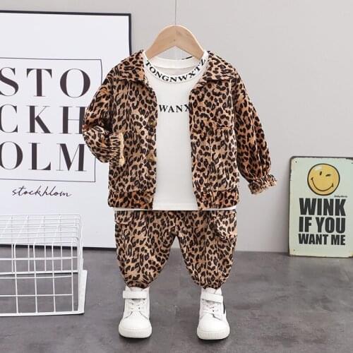 2021 Spring AutumnChildren Casual Clothes Baby Boys Girls Cartoon Leopard Jacket T Shirt Pants 3Pcs/sets Kids Infant Tracksuit