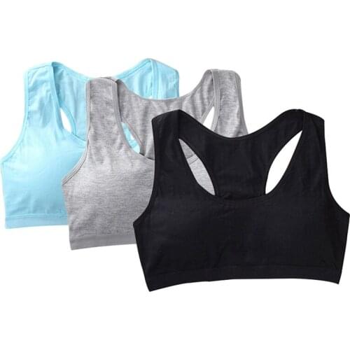 3PC Bras for Girls 14 Teenage Training Bras Yoga Gym Sport Bras Breathable Puberty Underwear Kids Intimates Tops 8-16T Cotton 12