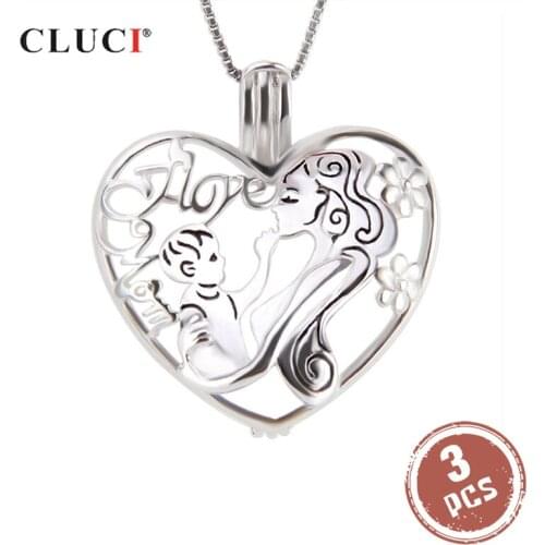 CLUCI 3pcs 925 Sterling Silver Heart Shaped Charms Pendant for Necklace Women Jewelry Silver 925 Pearl Pendant Locket SC255SB