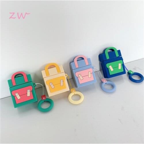 3D Schoolbag Wireless Bluetooth Headset Keychain For Airpods1 Case 2 Cute Silicone Product Cover For Apple Air Pods Keyring