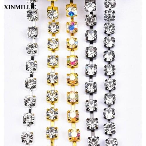 AAA High Quality 1yard/Lot Rhinestone Cupchain SS38 8mm Big Size Trimming Clear AB Crystal Silver/Gold/Gun Base Sew On Garment