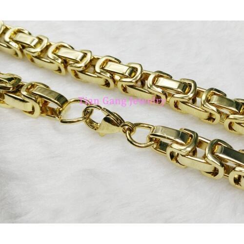 7-40" Cool Heavy Jewelry 316L Stainless Steel 8mm Gold Tone Byzantine Chain Jewelry Mens Link Chain Necklace or Bracelet