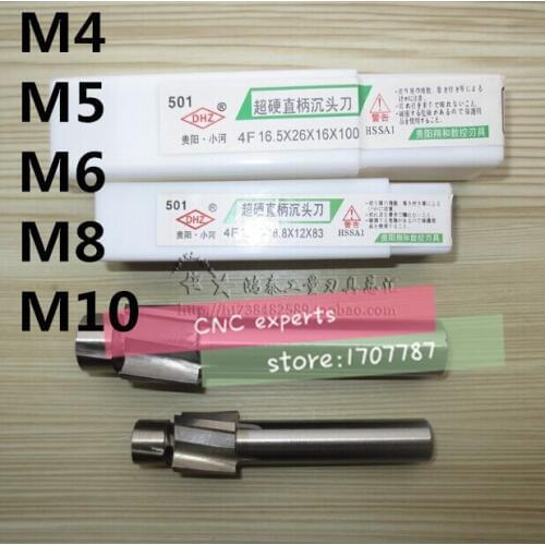 Free Shipping 5pcs 4 Flute AL HSS Counterbore End Mill M4-M5-M6-M8-M10 metric Endmill/sink holes drilling head milling cutter