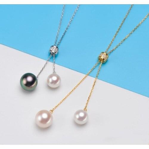 6-8MM White Shell Pearl Real S925 Link Chain Zircon Pendant Necklace