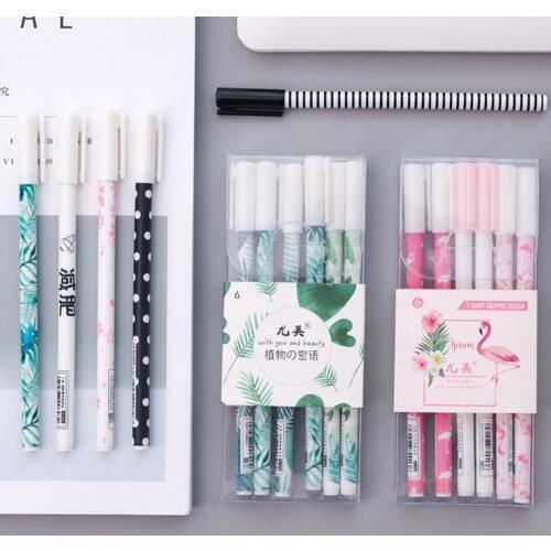 6 pcs/lot Green Plants Flamingo Sakura Gel Pen Signature Pen Escolar Papelaria School Office Supply Promotional Gift