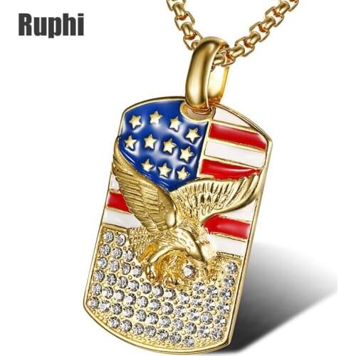 Hiphop Gold Steel Patriot American Flag Eagle Pendant New Fashion Stainless steel animal jewelry necklace