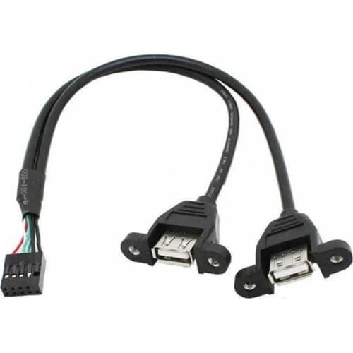 30cm 50cm Motherboard Internal 9pin to Dual Port USB 2.0 A Female Screw Lock Panel Mount Cable