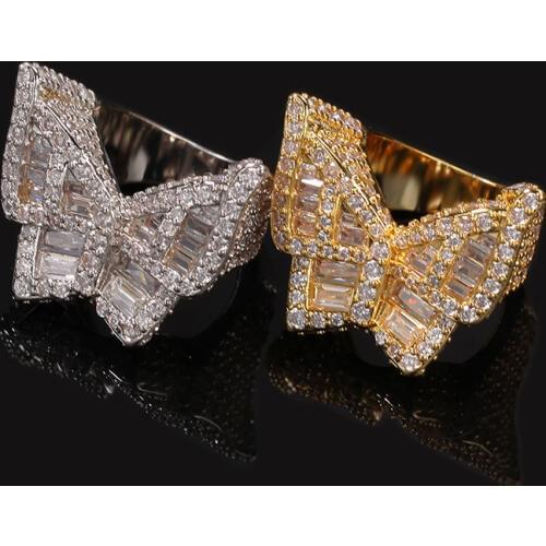 D&Z Hip Hop Butterfly Rings Zircon Rings Fashion Gold Silver Color Copper Anillos For Hipster Hip Hop Iced Out Jewelry
