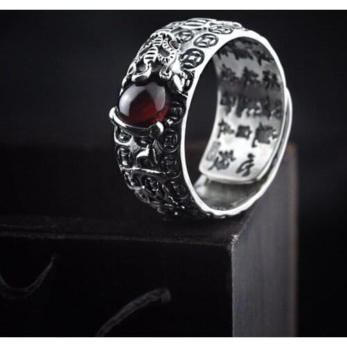 SA SILVERAGE S925 Sterling Silver Ring Mens Vintage Garnet Mens Sterling Silver Ring Luxury Jewelry 925 Sterling Silver Women