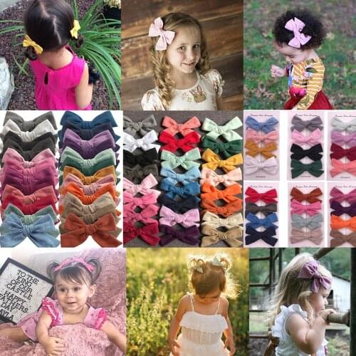 2 PCS Sweet Baby Toddler Girls Cotton Fabric bow Hair Clips Piggy tail Hair Bow Barrettes Hairgrips Headwear Hair Accessories
