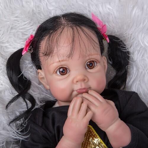 Bebe Reborn Doll 22 inch cloth body silicone reborn baby doll black dress African girl toddler lifelike children gift toy dolls