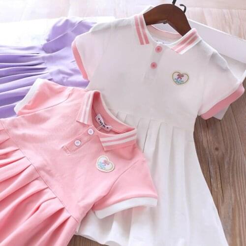 Baby girl summer cotton cute t-shirt dress kids short sleeve casual pleated dress