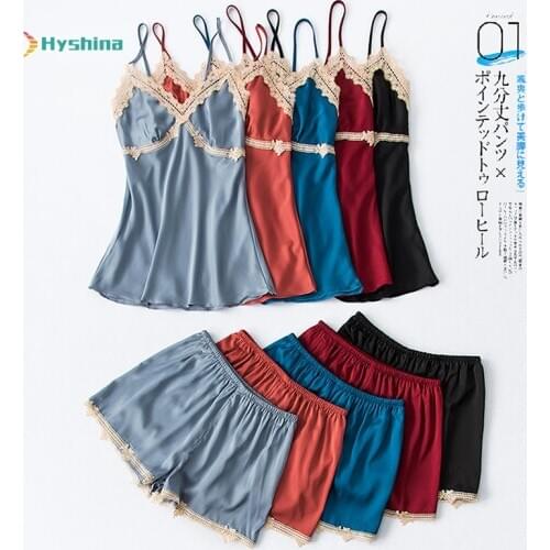 Summer New Womens Pajamas Sexy Suspender Shorts Korean Imitation Silk Home Wear