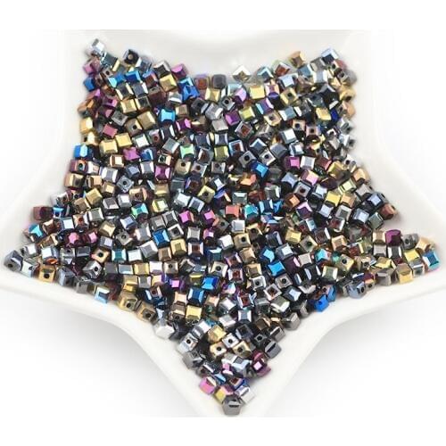 MKTREG 4mm Plating Austrian Square Crystal Beads 100pcs/lot Spacer Glass Loose Beads For Jewelry Beading Bracelet Making DIY