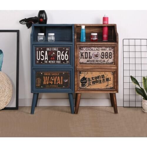 Fashion retro barber cabinet wooden drawer type barber shop storage cabinet simple three-layer storage cabinet