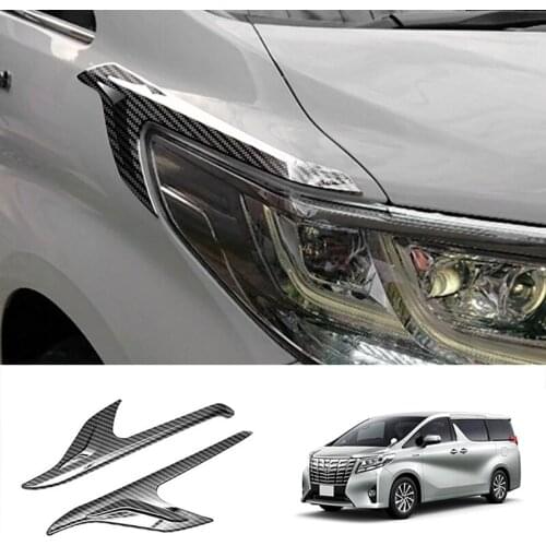For Toyota Alphard 2015-2020 ABS Carbon Fiber Front Headlight Lamp Cover Garnish Strip Eyebrow Cover Trim
