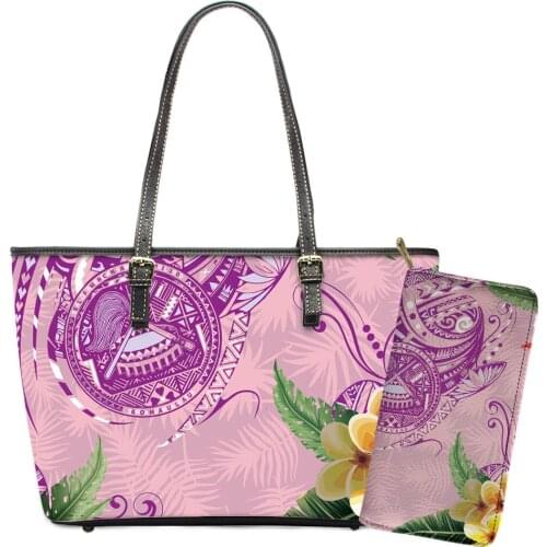 2021 New Handbags Purses 2Pcs/Set Polynesian Tribal Floral Print Shoulder Bags For Women Brand Luxury PU Leather Handbag Wallet