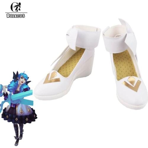 ROLECOS LOL Gwen Cosplay Shoes Game LOL Gwen Cosplay Shoes Women Lolita Shoes White Boots Shoes High Boots Heels With Bow