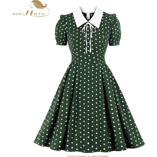 Autumn Womens Dress 2021 Trend Design Polk Dot Green Print Dresses Short Sleeve Elegant Dress For Office Lady SP1263