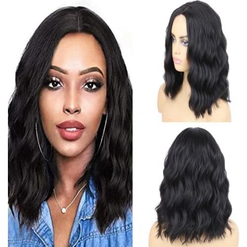 JOY&BEAUTY Short Wavy Black Brown Blonde Synthetic Heat Resistant Fiber Wigs For Black Women For Wedding Cosplay Womens Daily