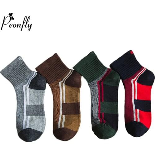 Peonfly Funny Fashion Spelling Color Stripe Men Dress Socks High Quality Warm Ventilation Cotton Male Business Short Sock Autumn
