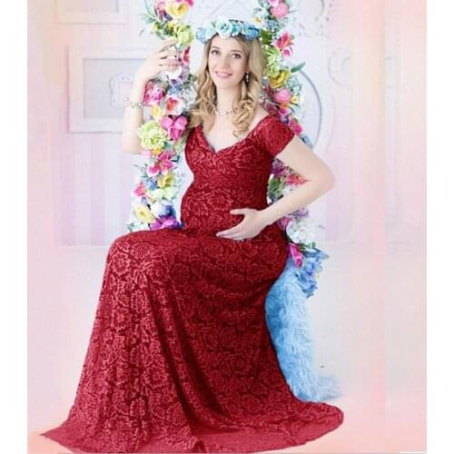 Maternity Short Sleeve Tail Dress Pregnant Women Lace Slim Summer Sexy Maxi Gown Fancy Shooting Photo Photography Props Clothes