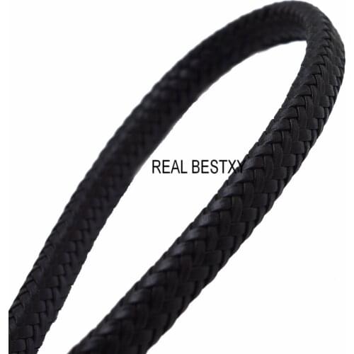 REAL BESTXY 2m/lot 11.8*6mm Wide Braided Flat Leather Rope Black Leather Cord For DIY Bracelet Jewelry Making Craft Cords