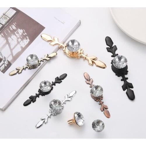 KK&FING Luxury Crystal Handles Zinc Alloy Single Hole Handle Cabinet Door Pulls Wardrobe Dresser Drawer Knobs Furniture Hardware