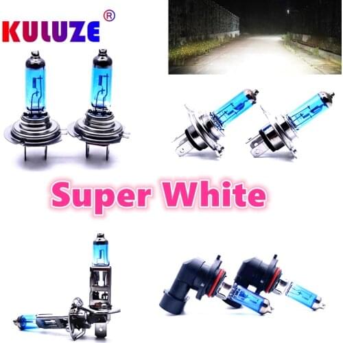 KULUZE Super White Platinum Halogen Bulb 2PCS H1 H3 H4 H7 H8 H9 H11 9005 HB3 9006 HB4 12V 100W Quartz Glass Car Headlight Lamp