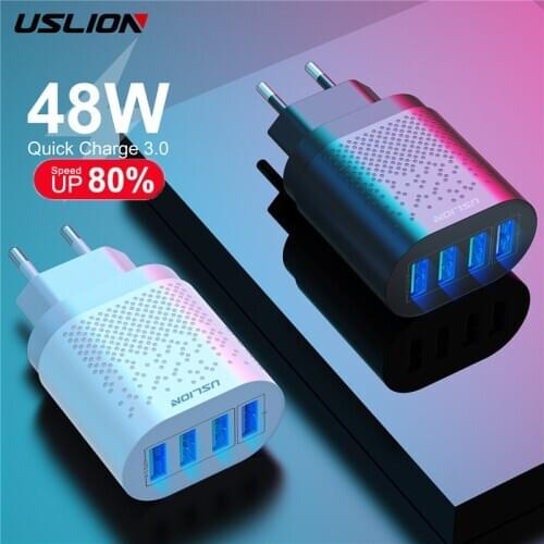 USLION 48W Quick Charge QC3.0 USB Universal Mobile Phone Fast Charger EU US Wall Fast Charging Adapter For iPhone Samsung Xiaomi