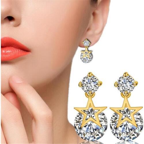 WQQCR NEW new Gold and Silver hot fashion exquisite stars pierced earrings zircon stud earrings womens gifts free shipping